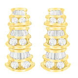 14 Karat Yellow Gold 7/8ct. Total Diamond Weight Round and Baguette-cut Diamond Earrings