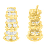 14 Karat Yellow Gold 7/8ct. Total Diamond Weight Round and Baguette-cut Diamond Earrings