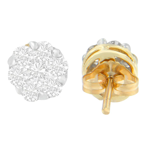 14 Karat Yellow Gold 1ct. Total Diamond Weight Flower Diamond Earrings