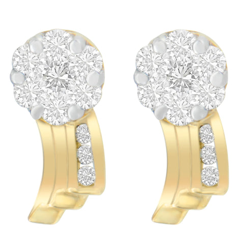 14 Karat Yellow Gold 7/8ct. Total Diamond Weight Round-cut Diamond Earrings