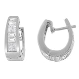 14 Karat White Gold 1/2 CTTW Princess and Baguette-cut Diamond Long Hoop Earrings