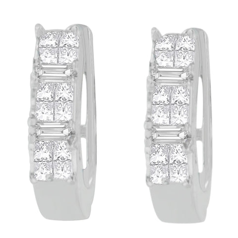 14 Karat White Gold 1/2ct. Total Diamond Weight Baguette and Princess-cut Diamond Earrings