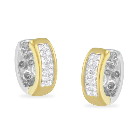 14 Karat Two-Toned Gold Round and Princess-cut Diamond Earrings