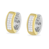 14 Karat Two-Toned Gold Round and Princess-cut Diamond Earrings