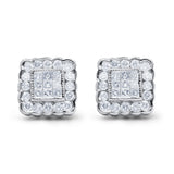 14 Karat White Gold 1ct. Total Diamond Weight Round-cut and Princess-cut Diamond Stud Earring