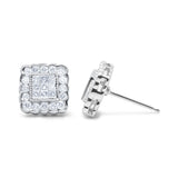 14 Karat White Gold 1ct. Total Diamond Weight Round-cut and Princess-cut Diamond Stud Earring