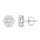 14 Karat White Gold 1.0 Carat Total Weight Prong Set Round-Cut Diamond Floral Stud Earrings