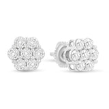 14 Karat White Gold 1.0 Carat Total Weight Prong Set Round-Cut Diamond Floral Stud Earrings