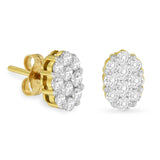 18 Karat Yellow Gold 1ct. Total Diamond Weight Flower Diamond Stud Earrings