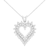 .925 Sterling Silver 3.00 Cttw Round Cut Diamond Cluster Heart 18" Pendant Necklace (K-L Color, I1-I2 Clarity)