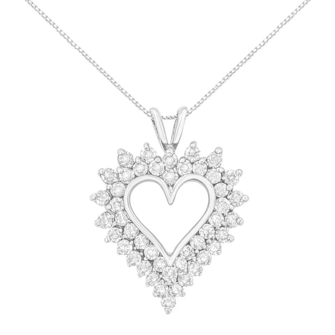 .925 Sterling Silver 3.00 Cttw Round Cut Diamond Cluster Heart 18