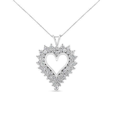 .925 Sterling Silver 4 Cttw Round-Cut Double Row Composite Diamond Heart 18