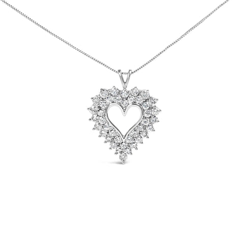 925 Sterling Silver 4.0 Cttw Diamond Two Row Open Heart 18