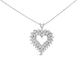 925 Sterling Silver 4.0 Cttw Diamond Two Row Open Heart 18" Pendant Necklace (I-J Color, I2-I3 Clarity)