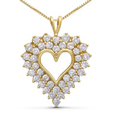 14K Yellow Gold Plated .925 Sterling Silver 4.0 Cttw Diamond Shadow Frame Heart 18" Pendant Necklace (J-K Color, I1-I2 Clarity)