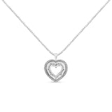 .925 Sterling Silver 1.0 Ctw Diamond Shadow Open Heart Halo 18" Pendant Necklace (I-J Color, I1-I2 Clarity)