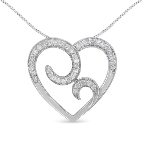 .925 Sterling Silver 1/4 cttw Round Diamond Heart Pendant Necklace (H-I, I1-I2)