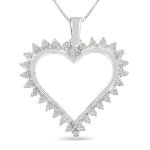 .925 Sterling Silver 1/4 cttw 3-Prong Diamond Open Heart 18