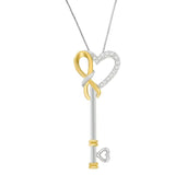 Two-Tone Sterling Silver Diamond Heart and Key Pendant Necklace (0.10 cttw, H-I Color, I1-I2 Clarity)