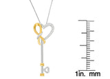 Two-Tone Sterling Silver Diamond Heart and Key Pendant Necklace (0.10 cttw, H-I Color, I1-I2 Clarity)