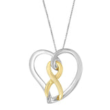 14K Gold and Silver Heart Bow Pendant Necklace