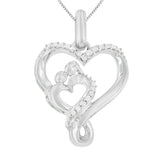 .925 Sterling Silver 1/10 Cttw Diamond Mother & Child Double Open Heart 18" Pendant Necklace (H-I Color, I2-I3 Clarity)