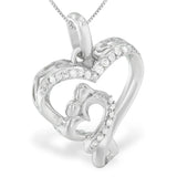 .925 Sterling Silver 1/10 Cttw Diamond Mother & Child Double Open Heart 18" Pendant Necklace (H-I Color, I2-I3 Clarity)