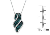 .925 Sterling Silver 1/2 cttw Treated Blue Round Cut Diamond Pendant Necklace (Blue, I1-I2)