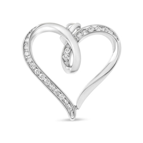 .925 Sterling Silver 1/4 cttw Channel Set Diamond Heart 18