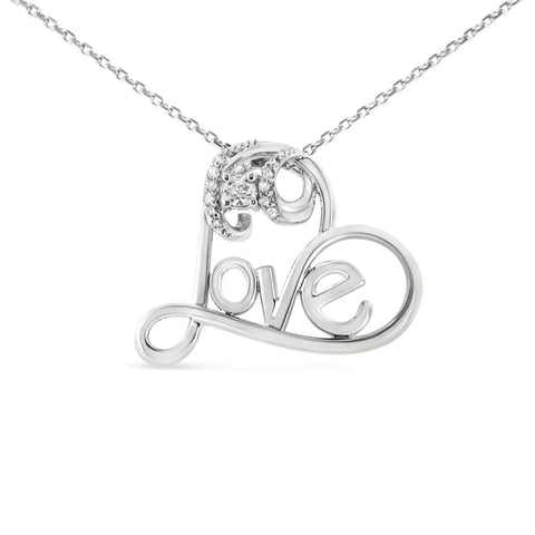 .925 Sterling Silver 1/10 Cttw Round Brilliant-Cut Diamond Accented Open Heart with Love 18