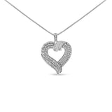 .925 Sterling Silver 1.00 Cttw Baguette Diamond Composite Open Heart 18" Inch Pendant Necklace (I-J Color, I1-I2 Clarity)