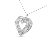 .925 Sterling Silver 1 1/4 Cttw Round and Baguette-Cut Diamond Composite Heart 18" Pendant Necklace (I-J Color, I1-I2 Clarity)