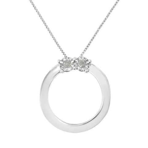 .925 Sterling Silver 1/10 Cttw Diamond Miracle-Set 2 Stone 'Together Forever' Open Circle 18