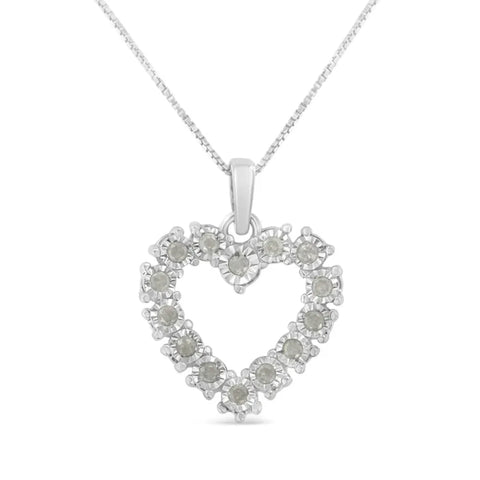 .925 Sterling Silver 1/3 Cttw Diamond Miracle-Set Open Heart 18