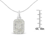 .925 Sterling Silver 1 cttw Diamond Block Pendant Necklace (I-J, I3-Promo)