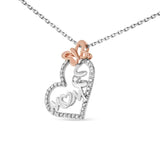 Two Tone .925 Sterling Silver 1/5 cttw Diamond "Mom" and Heart Pendant Necklace (H-I, I1-I2)