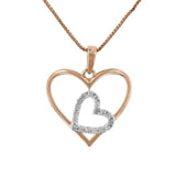 Two Tone .925 Sterling Silver 1/4 cttw Diamond Double Heart Pendant Necklace (I-J, I3)