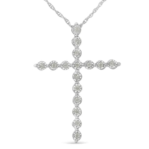 .925 Sterling Silver 1/6 Cttw Brilliant-Cut Diamond Miracle-Set Shared Prong Cross 18