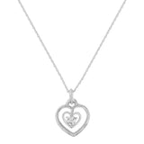 .925 Sterling Silver 1/25 cttw Rose Cut Diamond Double Heart Pendant Necklace (I-J, I2-I3)