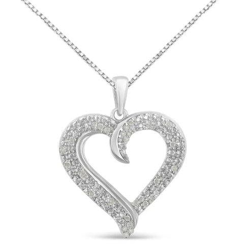 .925 Sterling Silver 1/6 cttw Pave-set Diamond Heart 18