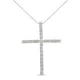 .925 Sterling Silver 1/2 Cttw Brilliant Cut Diamond Miracle-Set Cross 18" Unisex Pendant Necklace (I-J Color, I3 Clarity)