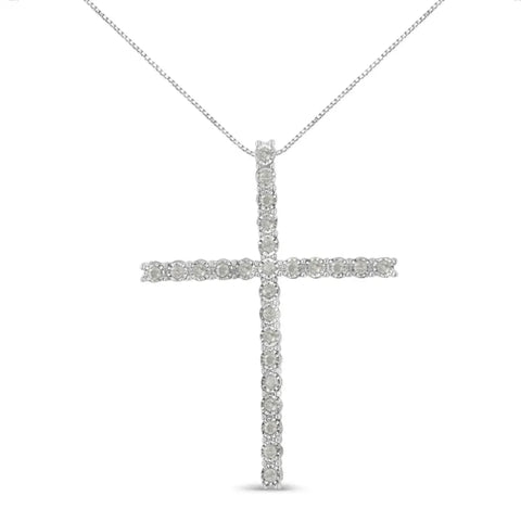 .925 Sterling Silver 1/2 Cttw Brilliant Cut Diamond Miracle-Set Cross 18