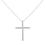 .925 Sterling Silver 1/2 Cttw Brilliant Cut Diamond Miracle-Set Cross 18" Unisex Pendant Necklace (I-J Color, I3 Clarity)