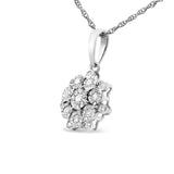 .925 Sterling Silver 1/4 cttw Diamond Floral Cluster Pendant Necklace (I-J, I2-I3)