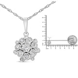 .925 Sterling Silver 1/4 cttw Diamond Floral Cluster Pendant Necklace (I-J, I2-I3)