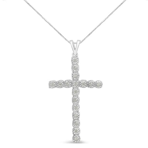 .925 Sterling Silver 1/4 Cttw Diamond Miracle Set Cross Unisex Pendant Necklace 18