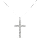 .925 Sterling Silver 1/4 Cttw Diamond Miracle Set Cross Unisex Pendant Necklace 18" (I-J Color, I3 Clarity)