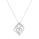 .925 Sterling Silver 1/10 cttw Diamond Mother with Child Heart Shape Pendant Necklace (I-J, I3 Promo)