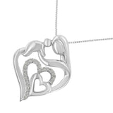 .925 Sterling Silver 1/10 cttw Diamond Mother with Child Heart Shape Pendant Necklace (I-J, I3 Promo)