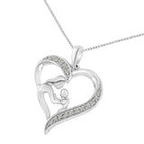 .925 Sterling Silver 1/10 cttw Diamond Heart and Mother 18" Pendant Necklace (I-J Color, I3 Clarity)